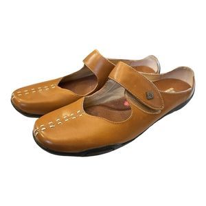 Ros Hommerson Women's Candice Leather Mary Jane Tan Brown Flats shoes sz 8.5 SS